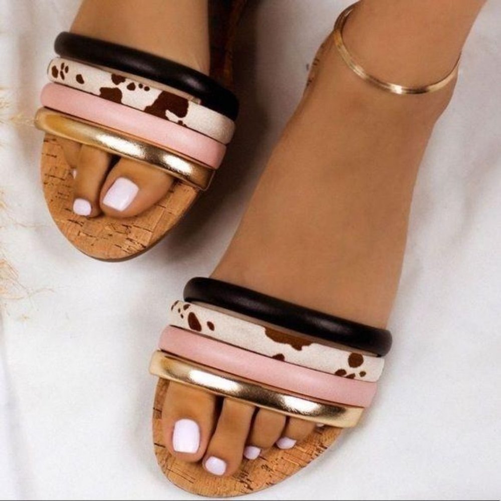 Puffy Strap Slide Sandals in Multi Pastel - Picture 4 of 4